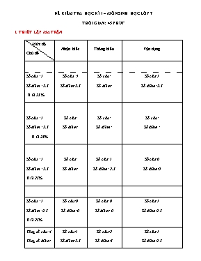 Đề kiểm tra một tiết học kì I Sinh học lớp 7 (Kèm đáp án)